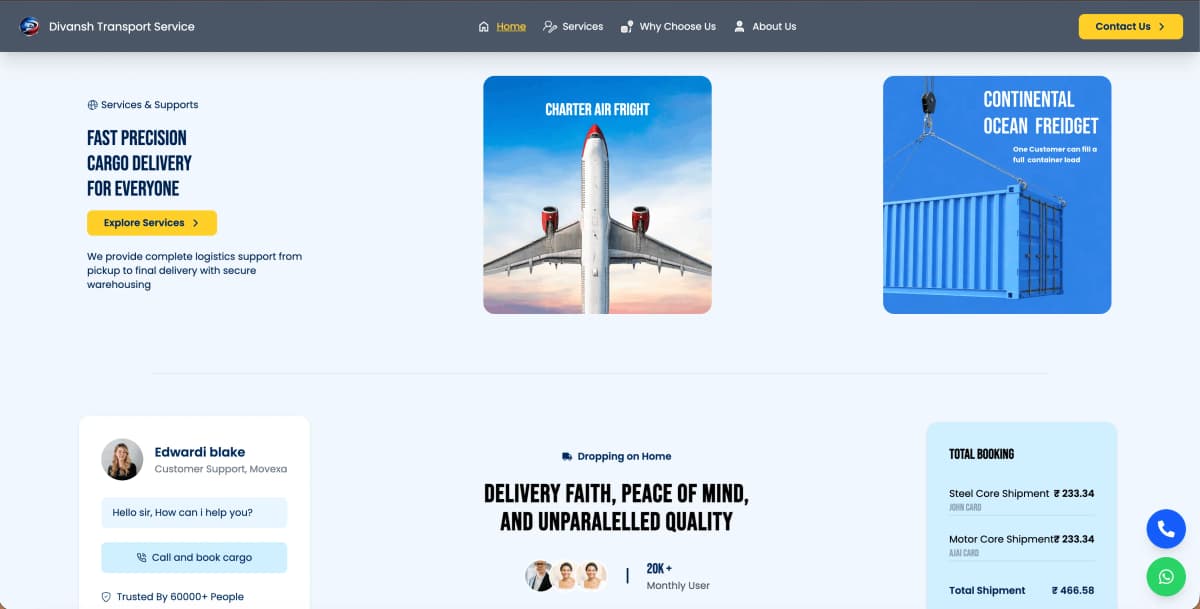 Divansh Transport Service: A Complete Digital Platform for Import Export, Delivery & Packers Movers - screenshot 1